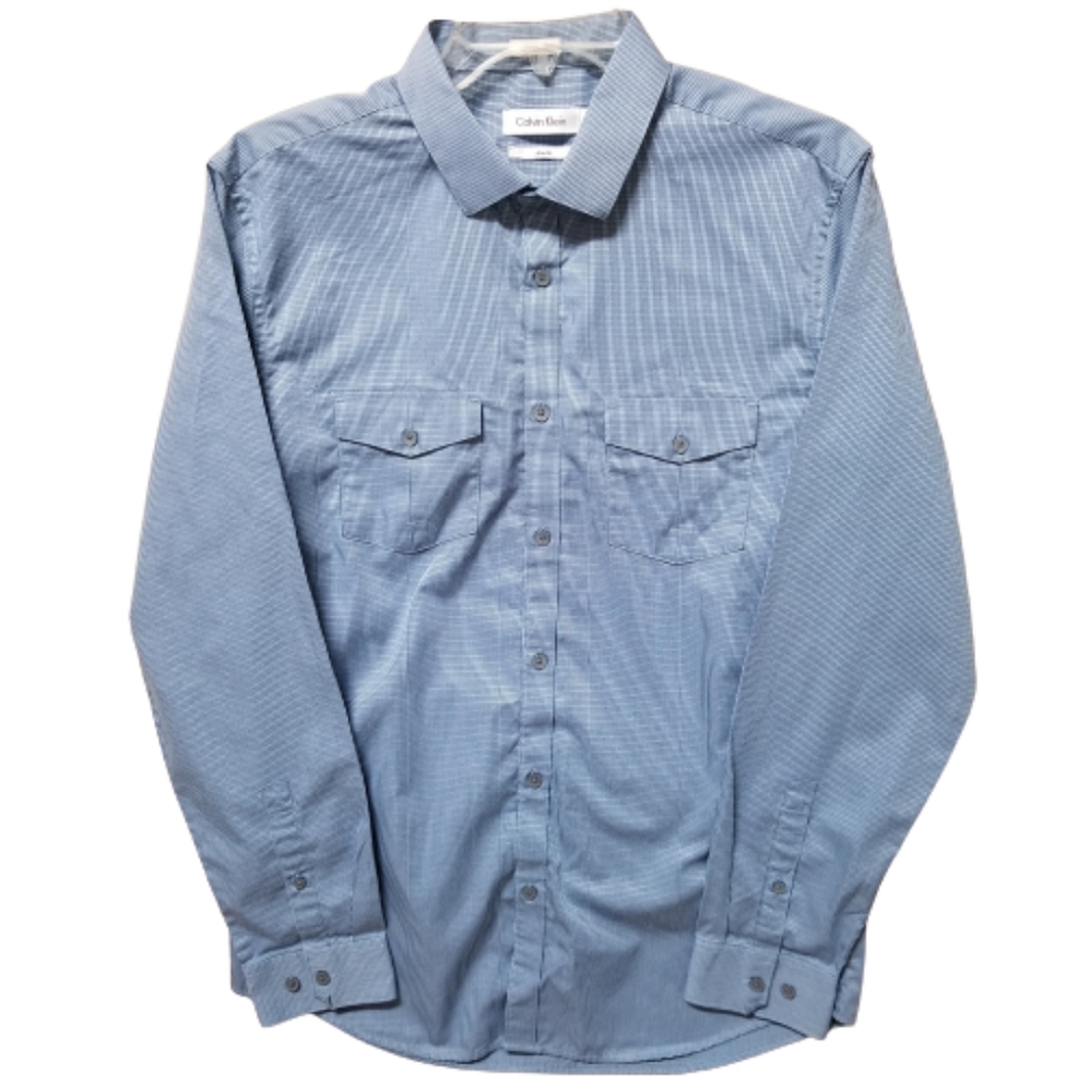 Calvin Klein Men's Blue Slim Fit Button-Up Long Sleeve Shirt Size M Front Pocket